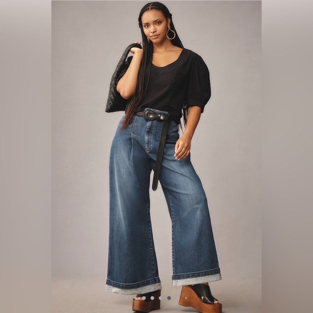The Emory Pleated High Rise wide leg jeans by Pilcro